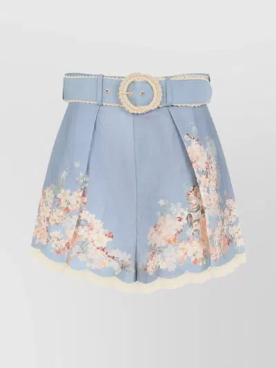 Zimmermann Womens Cascadian Tuck Floral Linen Shorts Teal Blue Botanical In Blue