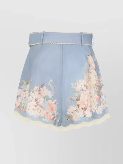 Zimmermann Womens Cascadian Tuck Floral Linen Shorts Teal Blue Botanical In Blue