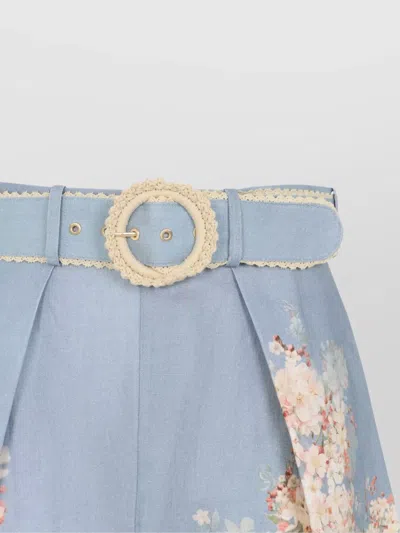 Zimmermann Womens Cascadian Tuck Floral Linen Shorts Teal Blue Botanical In Blue