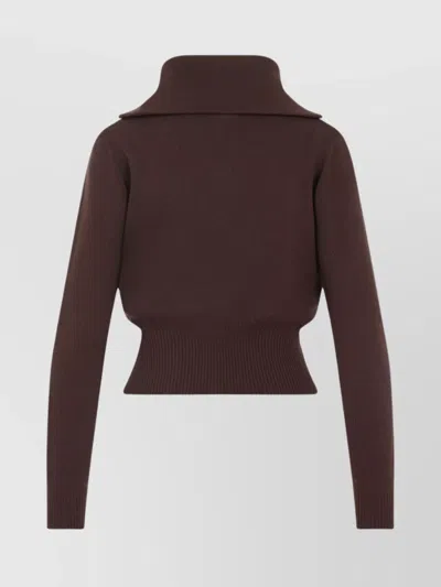 Miu Miu Logo Intarsia Half-zip Sweater In Brown