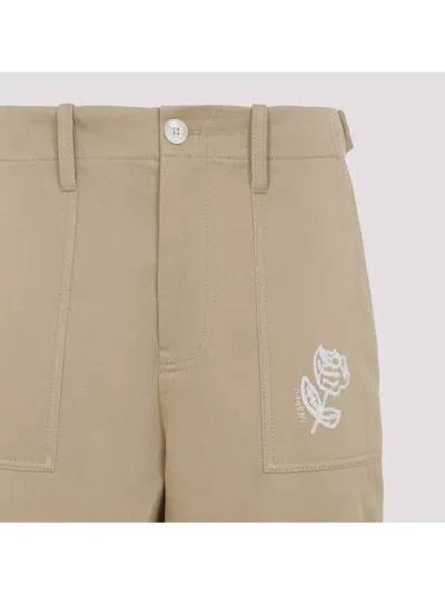 Marni Rose Embroidered Cotton Gabardine Pants In Nude