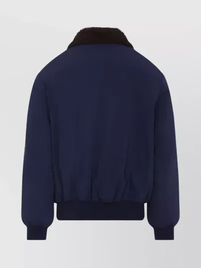Brunello Cucinelli Tailored Feather Down Jacket With Sheepskin Collar In Blue