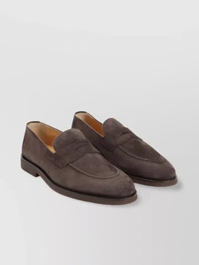 Brunello Cucinelli Suede Leather Loafers Almond Toe Penny Strap