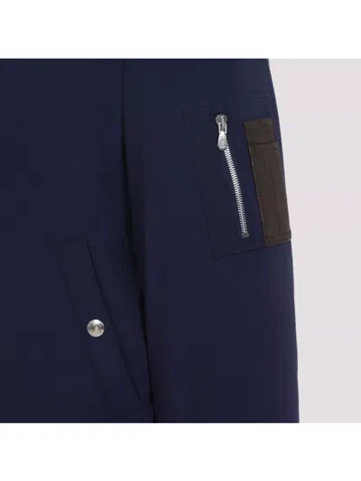 Brunello Cucinelli Tailored Feather Down Jacket With Sheepskin Collar In Blue