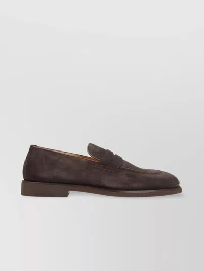 Brunello Cucinelli Suede Leather Loafers Almond Toe Penny Strap