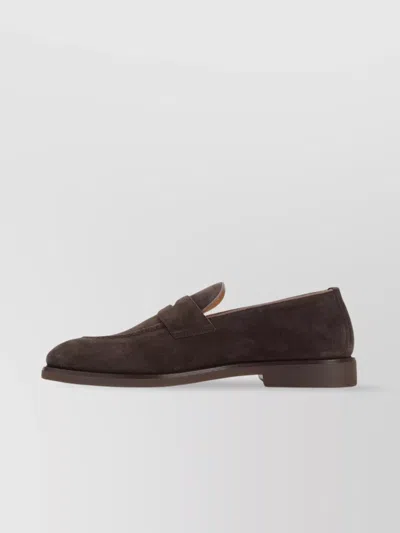 Brunello Cucinelli Suede Leather Loafers Almond Toe Penny Strap