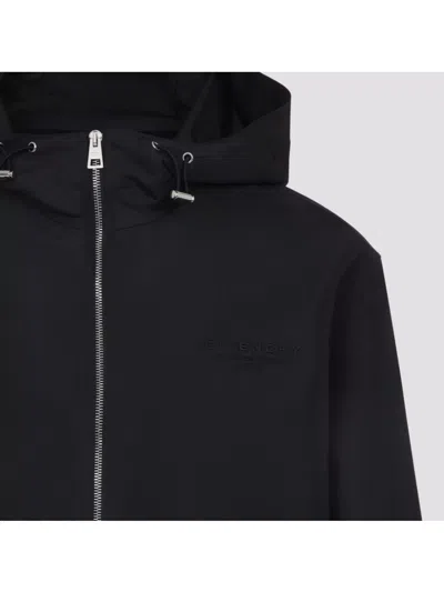 Givenchy Drawstring Hooded Windbreaker Jacket In Black