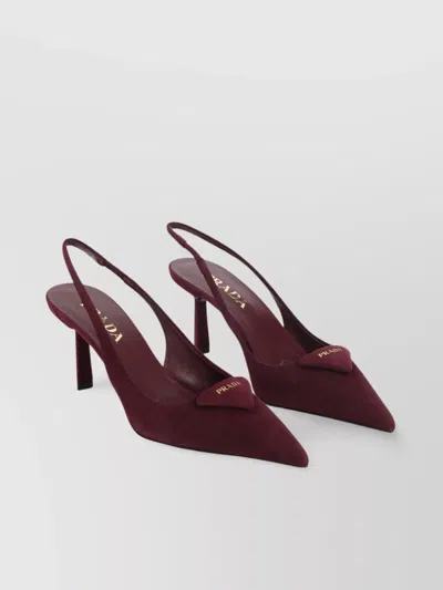 Prada Maroon Logo Slingback Pumps In Burgundy