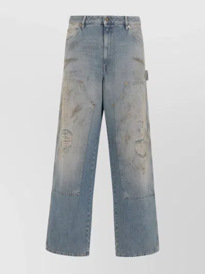 Golden Goose Light Blue Jeans With Sand Wash Distressed Effect In Black