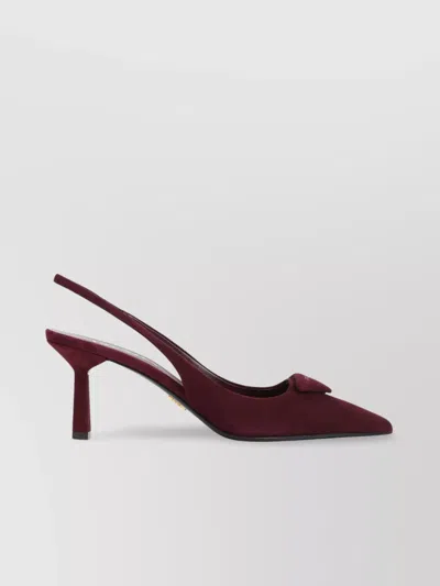 Prada Maroon Logo Slingback Pumps In Burgundy