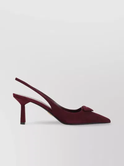 Prada Maroon Logo Slingback Pumps In Burgundy