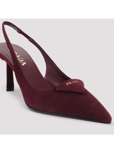 Prada Maroon Logo Slingback Pumps In Burgundy