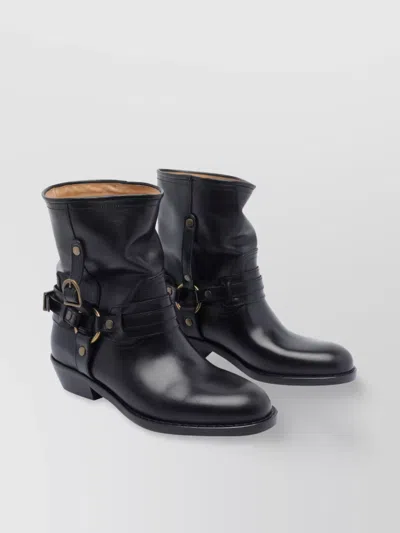 Isabel Marant Buckle Leather Mid-calf Round Toe Boots