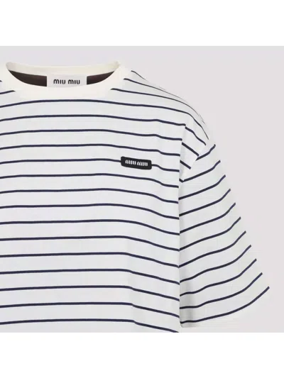 Miu Miu Striped Cotton T-shirt In White