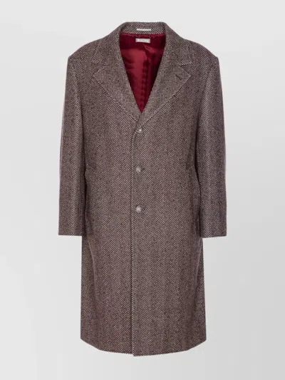 Brunello Cucinelli Chevron Motif Coat Logo Buttons In Brown
