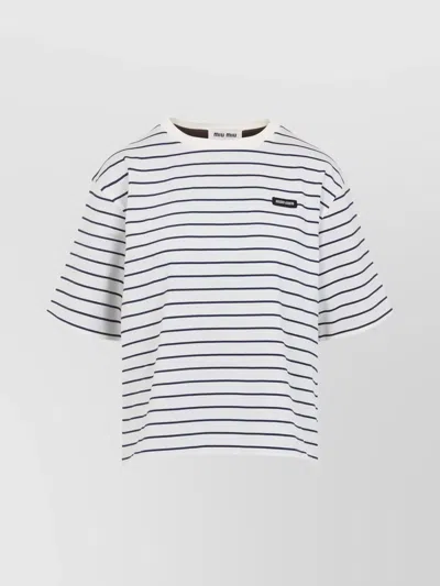 Miu Miu Striped Cotton T-shirt In White