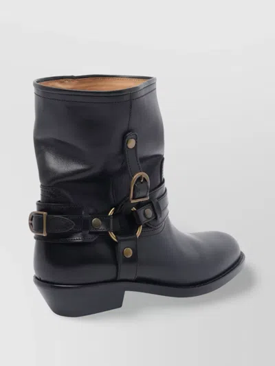 Isabel Marant Buckle Leather Mid-calf Round Toe Boots