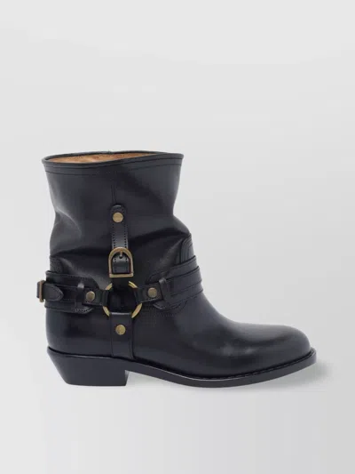 Isabel Marant Buckle Leather Mid-calf Round Toe Boots