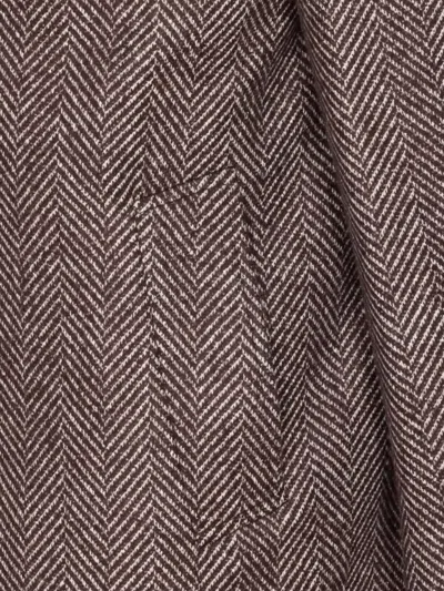 Brunello Cucinelli Chevron Motif Coat Logo Buttons In Brown
