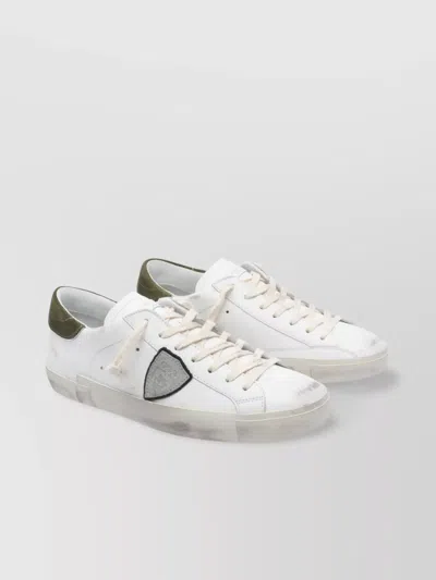 Philippe Model Low Top Leather Sneakers With Suede Heel In White