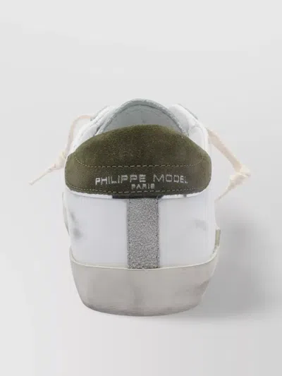 Philippe Model Low Top Leather Sneakers With Suede Heel In White
