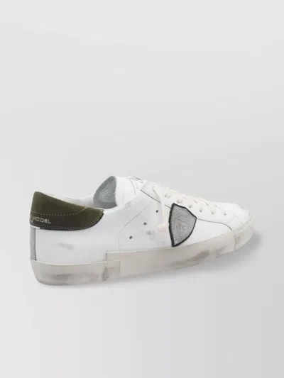Philippe Model Low Top Leather Sneakers With Suede Heel In White
