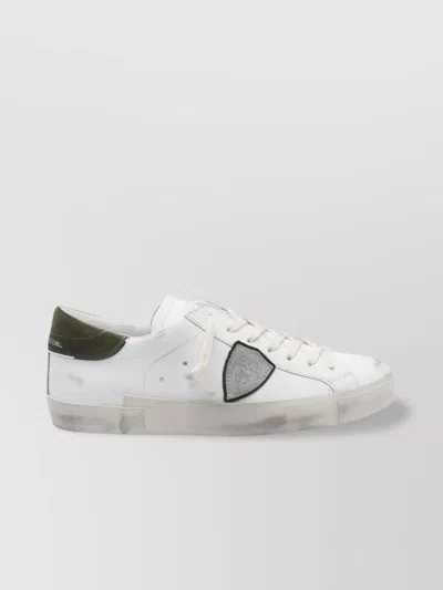 Philippe Model Low Top Leather Sneakers With Suede Heel In White