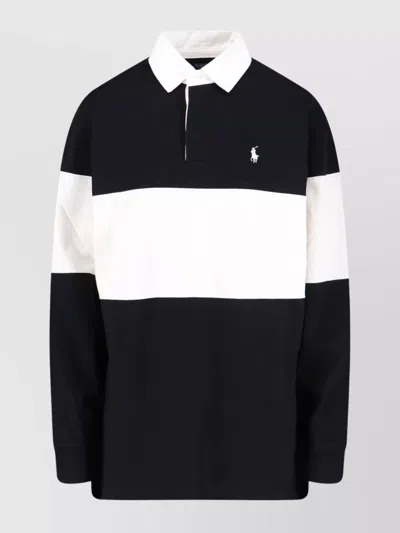 Polo Ralph Lauren Short Sleeves With Contrasting Collar And Striped Pattern In Black