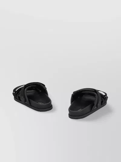 Moncler Mon Summer Leather Sandals With Nylon Details In Black