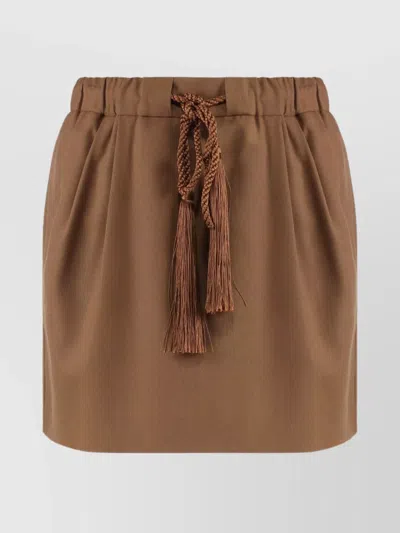 Max Mara Wool Blend Mini Skirt With Tassel Detail In Brown