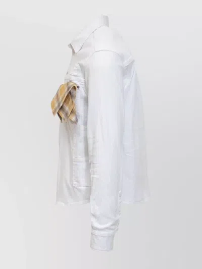Dsquared2 White Cotton Denim Carpenter Shirt With Checked Pocket Square In White