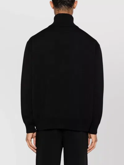Jil Sander Black Wool Sweather With Zip Up Element