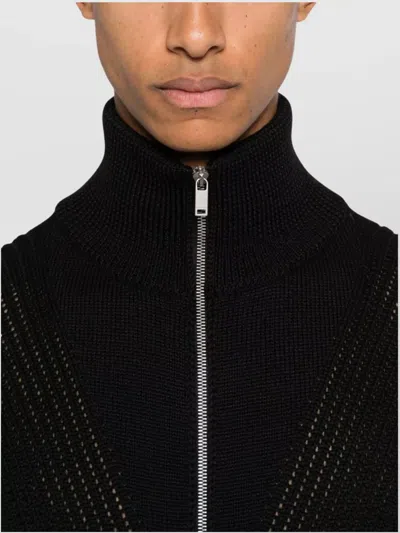 Jil Sander Black Wool Sweather With Zip Up Element