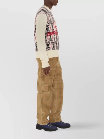 Burberry Argyle Pattern Crew Neck Sweater In Neutral