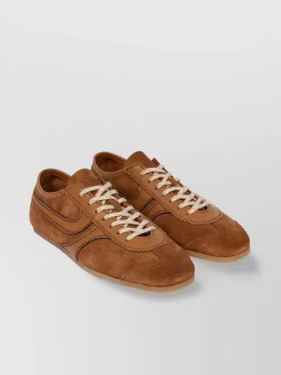 Dries Van Noten Stitched Contrast Rubber Sole Suede Panel Sneakers