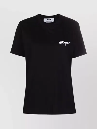 Msgm Logo Crew Neck Short Sleeve T-shirt In Black