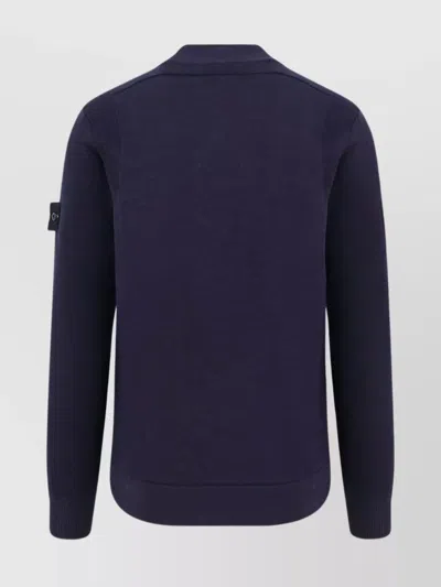 Stone Island Blue Cardigan With High Neck And Logo Patch On The Sleeve In Cotton Man