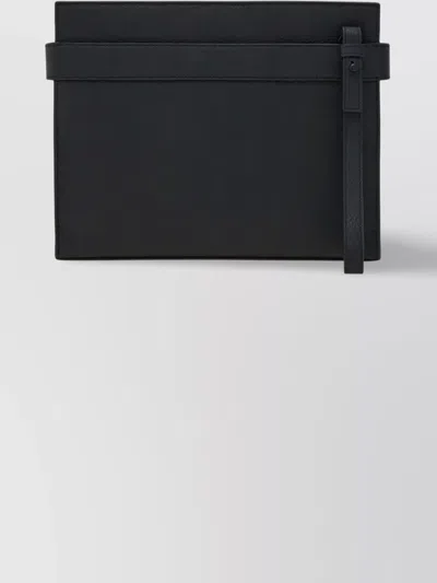 Ferragamo Gancini Buckles Leather Clutch With Wrist Strap