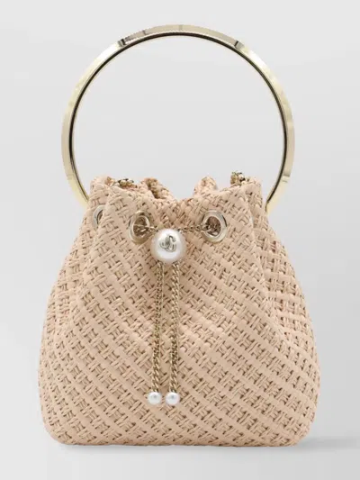 Jimmy Choo Round Handle Bucket Bag With Pearl Embellishment