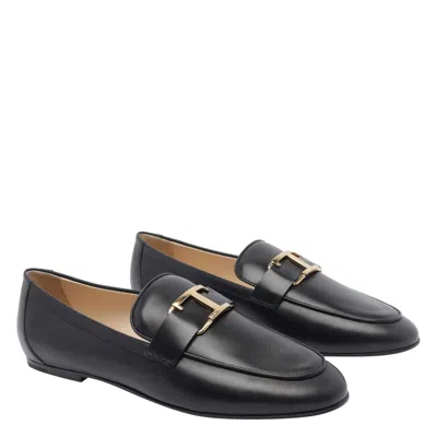 Tod's Women Leather T-timeless Loafers In Black