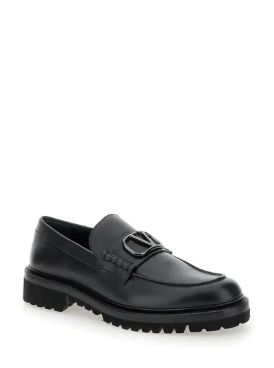 Valentino Garavani Men Black Loafers With Vlogo Detail And Platform In Leather Man