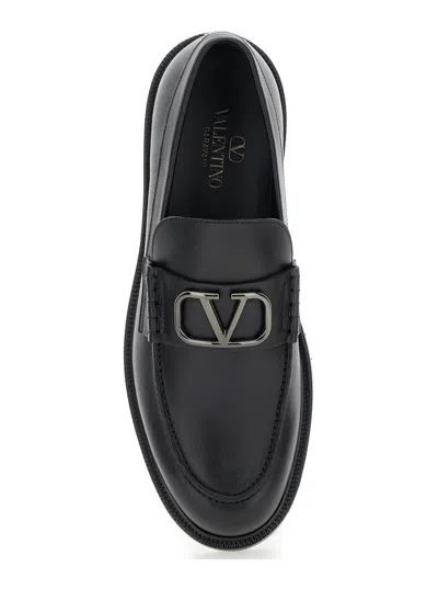 Valentino Garavani Men Black Loafers With Vlogo Detail And Platform In Leather Man