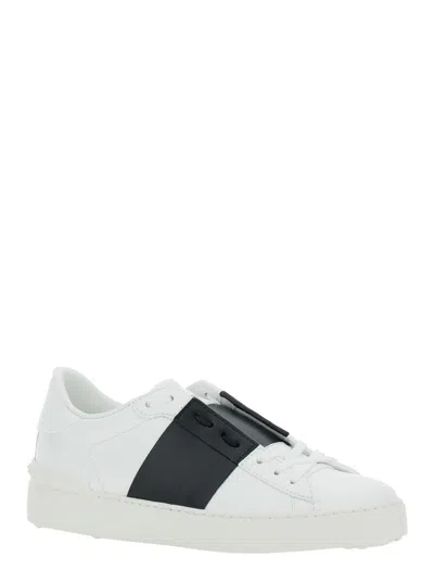 Valentino Garavani Women 'open' White Low Top Sneakers With Contrasting Band And Studs In Leather Wo