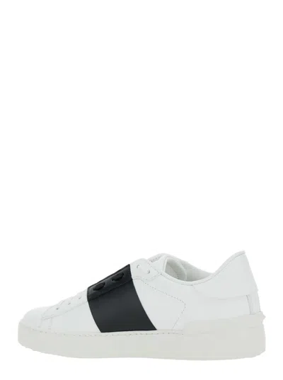 Valentino Garavani Women 'open' White Low Top Sneakers With Contrasting Band And Studs In Leather Wo