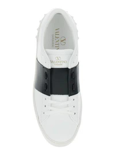 Valentino Garavani Women 'open' White Low Top Sneakers With Contrasting Band And Studs In Leather Wo
