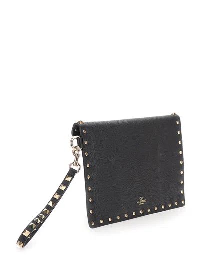 Valentino Garavani Women Medium Flat Pouch | Rockstud | Vitello Stampa Alce/platinum Studs
