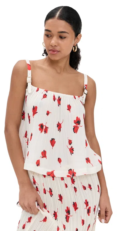 Self-portrait White Floral Plisse Top White In White