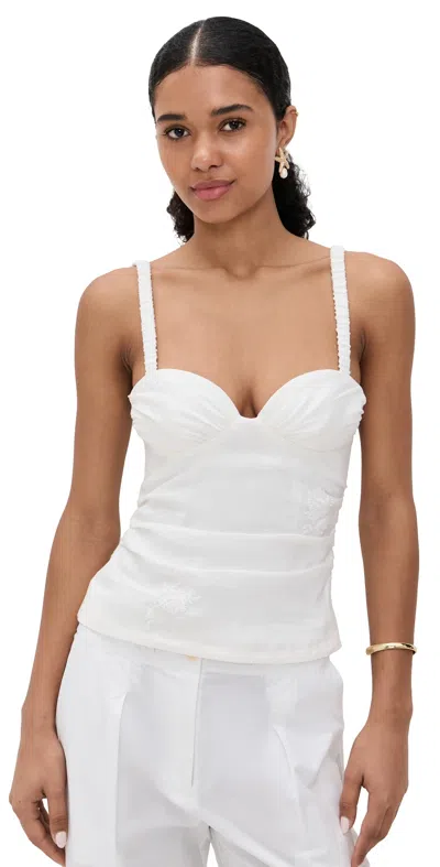 Sir Alessandra Gathered Bead-embellished Embroidered Linen Camisole In White