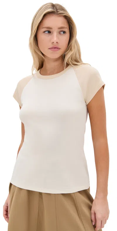 Vince Colorblock Raglan Cap Sleeve Pima Cotton T-shirt In White