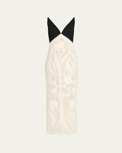Lela Rose V-neck Lace Empire-waist Maxi Dress